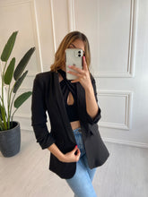 Load image into Gallery viewer, Black Heather Blazer with Ruched Sleeve

