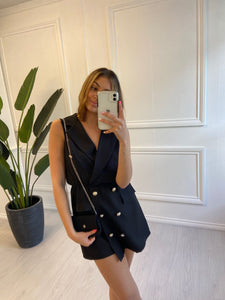 Black Kayleigh Playsuit with Matching Bag
