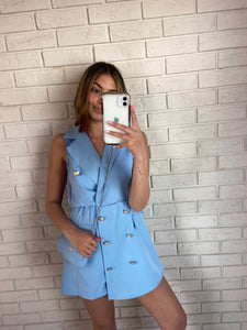 Blue Kayleigh Playsuit with Matching Bag
