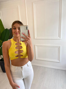 Yellow Clara Crop Top with Cut Out