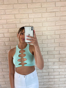 Mint Clara Crop Top with Cut Out