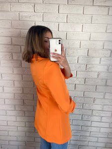 Orange Heather Blazer with Ruched Sleeve