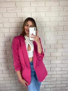 Pink Heather Blazer with Ruched Sleeve