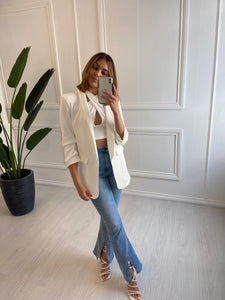 White Heather Blazer with Ruched Sleeve