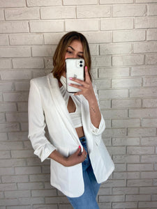 White Heather Blazer with Ruched Sleeve