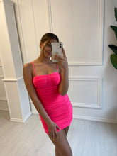 Load image into Gallery viewer, Hot Pink Melissa Ruched Cup Mini Dress
