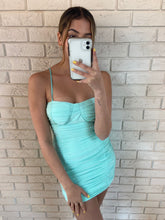 Load image into Gallery viewer, Mint Melissa Ruched Cup Mini Dress

