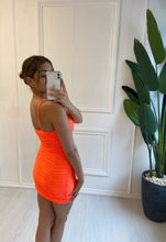 Load image into Gallery viewer, Orange Melissa Ruched Cup Mini Dress
