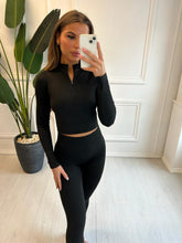 Load image into Gallery viewer, Black Eliza Contour Rib Zip Up Co-Ord
