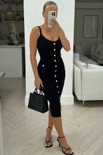 Load image into Gallery viewer, Black Kaia Gold Button Dress
