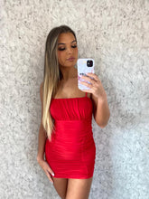Load image into Gallery viewer, Red Kendall Ruched Bodycon Dress lo

