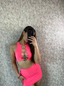 Hot Pink Cici Cut Out Mini Skirt