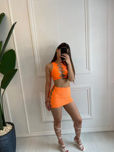 Orange Cici Cut Out Mini Skirt