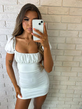 Load image into Gallery viewer, White Isla Puff Sleeve Backless Dress
