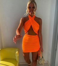 Load image into Gallery viewer, Orange Demi Cross Halterneck Dress
