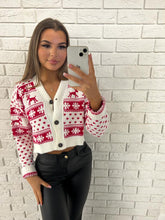 Load image into Gallery viewer, Cream Holly Fairisle Reindeer Cropped Christmas Cardigan
