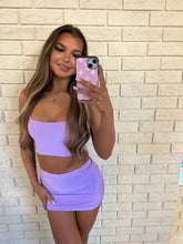 Load image into Gallery viewer, Lilac Molly Crop Top and Mini Skirt Co-Ord
