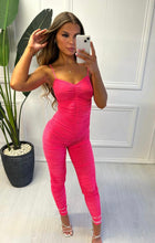 Load image into Gallery viewer, Hot Pink Kimmie Ruched Jumpsuit
