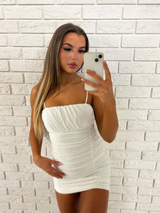 White Kendall Ruched Bodycon Dress