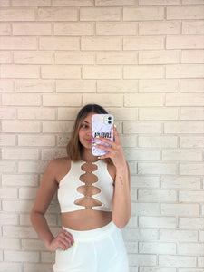 White Clara Crop Top with Cut Out